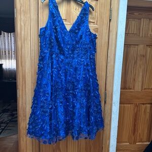 Eliza J Blue Floral Appliqué Wedding Dress